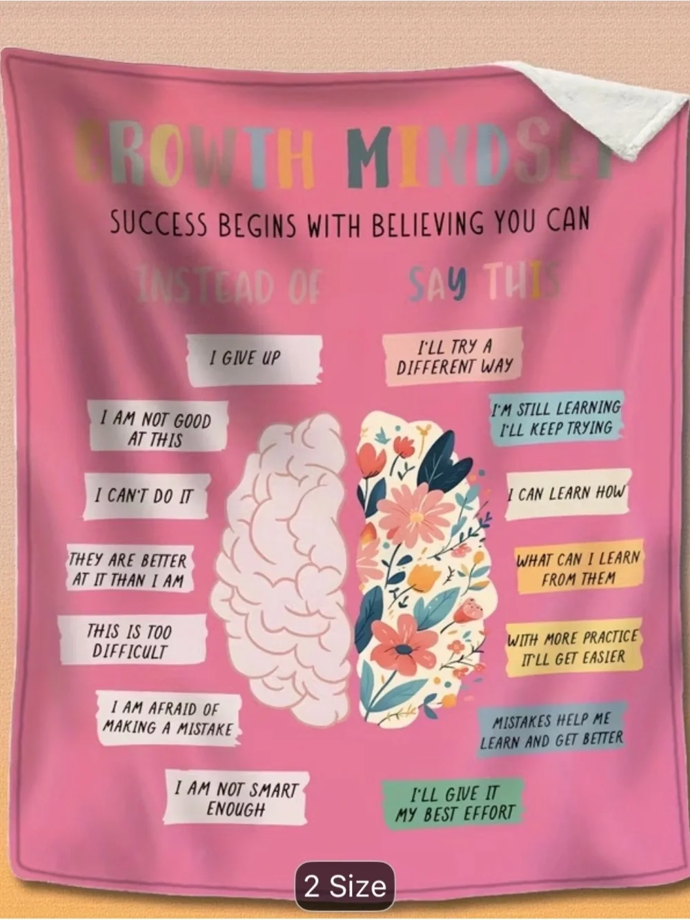 Growth Mindset Motivational Blanket - Pink ‼️Free with 2 Item or More Bundle‼️